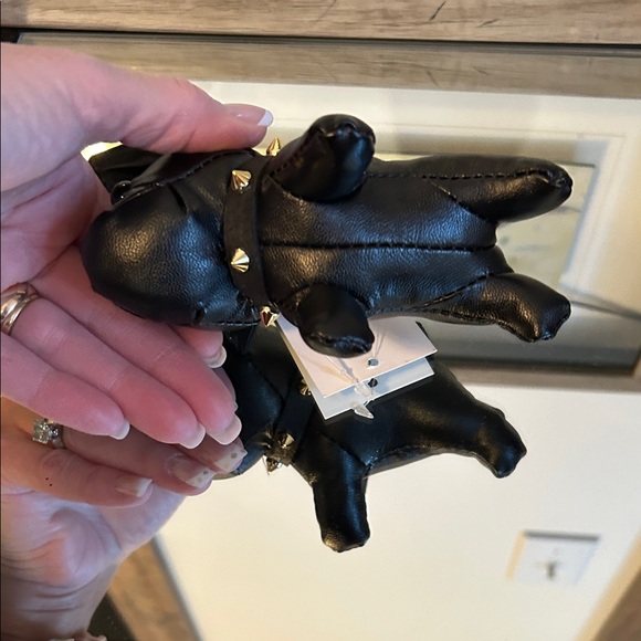 Chic Black Leather Dog Charm with Gold Studs - Picture 7 of 7